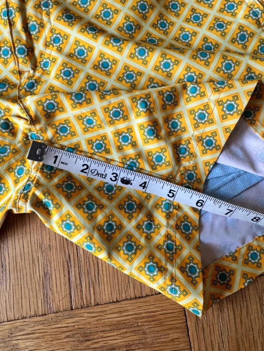 Fair Harbor Yellow Geometric Print Swim Trunks Shorts Lined Drawstring